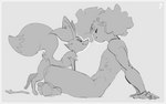 anthro border braixen dipstick_tail duo elicazzz fluffy fluffy_tail generation_6_pokemon grey_border human interspecies looking_at_another male male/male mammal markings monochrome nintendo pokemon pokemon_(species) pokephilia tail tail_markings