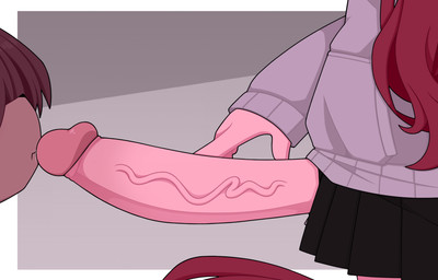 anthro anthro_on_anthro bodily_fluids bottomwear brown_body brown_fur brown_hair clothed clothing erection fully_clothed fully_retracted_foreskin fur genital_fluids genitals gynomorph gynomorph/male hair hoodie humanoid_genitalia humanoid_penis imminent_sex intersex intersex/male leaking_precum long_hair long_penis male penis penis_on_lips penis_poking_out penis_through_fly pink_body pink_fur precum red_hair simple_background skirt topwear unzipped_skirt km-15 animal_humanoid felid felid_humanoid feline feline_humanoid humanoid mammal mammal_humanoid hi_res