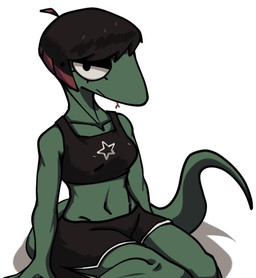 anthro bottomwear breasts clothed clothed_anthro clothed_female clothing crop_top female female_anthro forked_tongue green_body hair medium_breasts narrowed_eyes non-mammal_breasts shirt short_hair shorts simple_background solo tail tongue topwear white_background xarop77 naomi_(xarop77) reptile scalie snake 2024 digital_drawing_(artwork) digital_media_(artwork) portrait three-quarter_portrait