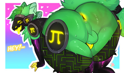 all_fours anthro anus backsack balls big_butt border butt butt_focus claws clothing cybernetics fluffy fluffy_tail fur genitals gloves gradient_background green_body green_fur green_hair hair hand_print handwear heart_symbol latex latex_clothing latex_gloves latex_handwear latex_legwear latex_stockings legwear looking_at_viewer looking_back looking_back_at_viewer machine male orgasm orgasm_face penis perineum presenting presenting_anus presenting_balls presenting_hindquarters rear_view simple_background solo stockings tail tongue tongue_out white_border yellow_anus yellow_eyes yellow_penis yellow_tongue tylerayrton prestontheproto cyborg mammal protogen