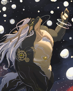 anthro gear hair horn long_hair male muscular muscular_male solo space tattoo white_hair markusd mythology enti_orasia_(entitropy) dragon eastern_dragon mythological_creature mythological_scalie scalie 4:5 absurd_res hi_res