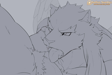 anthro duo genitals male male/male open_mouth patreon_logo patreon_username penis pubes text tongue tongue_out vein veiny_penis sollyz lifewonders patreon tokyo_afterschool_summoners tezcatlipoca_(tas) felid mammal pantherine 2020 digital_drawing_(artwork) digital_media_(artwork) monochrome url