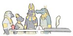 anthro beak biped clothed clothing egyptian egyptian_clothing egyptian_headdress feathers female group headdress humor male markings open_mouth paws simple_background standing weighing_scale white_background sexotheque egyptian_mythology limmy middle_eastern_mythology mythology anubis bast horus sobek anubian_jackal avian bird canid canine canis crocodile crocodilian deity domestic_cat falcon falconid felid feline felis jackal mammal reptile scalie 2020 digital_drawing_(artwork) digital_media_(artwork)