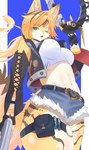 anthro bandage belt bottomwear breasts clothing female gun hair handgun jacket miniskirt one_eye_closed ponytail pouch_(clothing) ranged_weapon revolver skirt solo topwear weapon wink mametunu mihoyo zenless_zone_zero pulchra_fellini felid mammal pantherine tiger 2025 absurd_res digital_drawing_(artwork) digital_media_(artwork) hi_res