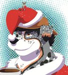 anthro blue_eyes christmas_clothing christmas_headwear clothing costume duo fur hat headgear headwear heterochromia holidays macro male micro orange_eyes santa_costume santa_hat size_difference giantboonehusky_(artist) christmas cj_shepherd australian_shepherd canid canine canis deer domestic_dog herding_dog mammal pastoral_dog sheepdog digital_media_(artwork) hi_res