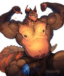 2024 anthro areola barazoku bedroom_eyes belly biceps big_biceps big_muscles big_penis blue_penis brown_body brown_scales bulge claws clothed clothing dragon dragosaurius erection erection_under_clothing flexing foreskin genitals glans hi_res horn huge_muscles humanoid_genitalia humanoid_penis looking_at_viewer male manly musclegut muscular muscular_anthro muscular_male mythological_creature mythological_scalie mythology narrowed_eyes navel nipple_piercing nipples non-mammal_nipples obliques pecs penis penis_poking_out penis_through_leghole piercing quads scales scalie seductive signature simple_background sitting smile smirk solo sparkles teeth thick_arms thick_penis thick_thighs topless topless_anthro topless_male underwear underwear_only urethra white_background wingless_dragon