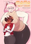 age_difference anabelle_(3mangos) anthro big_breasts blush bovid bovine breasts bulge canid canine canis cattle chromapan clothed clothing cocoa_(3mangos) detailed_bulge domestic_dog duo erection erection_under_clothing eyewear female genital_outline glasses hair hi_res huge_breasts jacket larger_female looking_down male male/female mammal mature_female older_female penis_outline pink_hair size_difference sweater thick_thighs topwear touching_hair unwanted_erection wide_hips younger_male