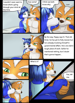 anthro blue_body blue_fur blue_hair boyfriend/girlfriend canon_couple duo female fur future hair male male/female tail text white_body white_fur moltsi nintendo star_fox fox_mccloud krystal_(star_fox) canid canine fox mammal comic english_text hi_res
