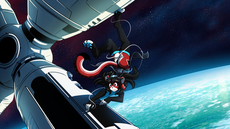 anthro big_butt black_body black_fur black_hair blue_eyes blue_pawpads bubble_butt butt clothed clothing dress female fur hair machine multicolored_body multicolored_fur panties pawpads red_body red_fur science_fiction solo space underwear white_body white_fur conditional_dnp tom_fischbach ara_(fluff-kevlar) android domestic_cat felid feline felis mammal robot 16:9 colored hi_res widescreen