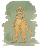 anthro bottom_heavy bottomless bottomless_female breasts clothed clothing featureless_crotch female fur huge_hips huge_thighs long_tail looking_at_viewer medium_breasts tail thick_thighs tribal tribal_clothing wide_hips yellow_body yellow_fur gikowinko felid jaguar mammal pantherine 2025 digital_media_(artwork) hi_res