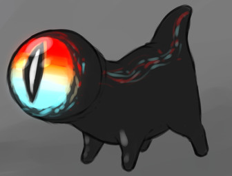 1_eye 4_legs ambiguous_gender black_body eyeball feral grey_background mouthless noseless pupils simple_background slit_pupils solo standing tail sarek_aran_desian alien cyclops monster