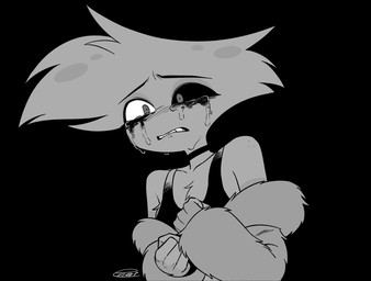 black_background bodily_fluids clothed clothing crying makeup male mascara running_makeup running_mascara simple_background solo tears enaic31 hazbin_hotel hellaverse angel_dust arachnid arthropod demon humanoid spider hi_res monochrome