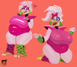 anthro clothing female footwear fur gloves green_clothing green_footwear green_gloves green_handwear green_socks hair handwear heart_symbol kneeling leotard machine makeup orange_background overweight overweight_anthro overweight_female purple_clothing purple_eyes purple_footwear purple_socks short_hair simple_background smile socks solo standing white_body white_fur white_hair grishnax five_nights_at_freddy's five_nights_at_freddy's:_security_breach scottgames steel_wool_studios glamrock_chica animatronic avian bird chicken galliform phasianid robot absurd_res hi_res