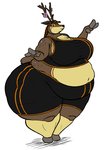 anthro belly belly_overhang big_belly big_breasts big_butt bottomwear breasts butt clothing female flower hair huge_thighs love_handles navel obese obese_anthro obese_female overweight overweight_anthro overweight_female plant pokemorph ponytail simple_background solo thick_thighs topwear wide_hips eddy_okapi nintendo pokemon cervine deer generation_5_pokemon mammal pokemon_(species) sawsbuck spring_sawsbuck signature