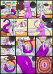 2018 anthro anus bed bodily_fluids breasts butt carpet comic dripping duo english_text female female/female furniture gaping generation_1_pokemon genital_fluids genitals hi_res inside larger_female legendary_duo legendary_pokemon livinlovindude mew_(pokemon) mew_duo mewtwo nintendo pokemon pokemon_(species) purple_eyes pussy size_difference smaller_female smile story story_in_description text unbirthing vaginal vaginal_fluids vore