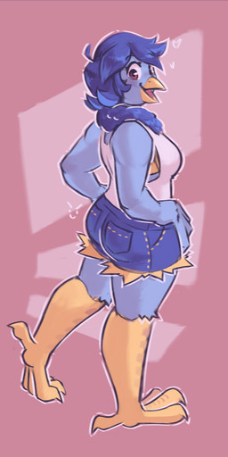 anthro athletic bird_legs bottomwear bra breasts butt clothed clothing female hotpants looking_back medium_breasts non-mammal_breasts shirt shorts solo tank_top thick_thighs topwear underwear dracozhilla undertale_(series) undertale_yellow martlet_(undertale_yellow) avian 1:2 absurd_res hi_res