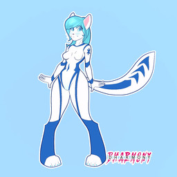 anthro blue_body blue_eyes blue_markings brush female fur machine markings medical nude solo tail white_body white_fur dharmony electri_kitty android domestic_cat felid feline felis mammal robot 1:1 hi_res