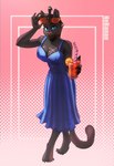 anthro beverage breasts clothing dress ear_piercing ear_ring eye_scar eyewear facial_scar female glasses lemonade looking_at_viewer piercing ring_piercing scar simple_background solo tail nebanan microsoft the_elder_scrolls domestic_cat felid feline felis khajiit mammal hi_res