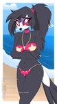 4_fingers anthro beach bikini blue_sky bluesky_logo blush border breasts claws cleavage clothed clothing day detailed_background deviantart_logo eyelashes eyeshadow feathers female finger_claws fingers grey_body grey_feathers grey_hair hair looking_at_viewer makeup navel newgrounds_logo outside pink_bikini pink_clothing pink_sclera pink_swimwear pixiv_logo ponytail purple_eyeshadow sea seaside side-tie_bikini skimpy_bikini sky solo string_bikini swimwear tail tail_feathers text twitter_logo two-piece_swimsuit water white_border white_eyes taiketchem bluesky_(social_media) deviantart helluva_boss newgrounds pixiv twitter octavia_(helluva_boss) avian bird demon owl owl_demon 2025 absurd_res artist_name digital_drawing_(artwork) digital_media_(artwork) hi_res url watermark