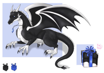 2_horns black_body blue_background box container countershading feral gift_box horn jewelry male membrane_(anatomy) membranous_wings necklace purple_eyes quadruped simple_background solo spread_wings white_body white_countershading white_horn wings pink_phlox mythology tappan_taxel dragon mythological_creature mythological_scalie scalie 2026 absurd_res hi_res model_sheet