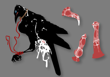 after_orgasm ambiguous_gender animal_dildo animal_sex_toy blue_eyes bodily_fluids bound canine_dildo cetacean_dildo claws collar cum cum_on_body dildo equine_dildo feral genital_fluids sex_toy solo einin avian bird corvid oscine passerine 2026