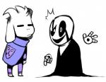 anthro bone cape chibi clothing duo eyes_closed long_ears robe simple_background skeleton smile white_background fatz_geronimo undertale undertale_(series) asriel_dreemurr gaster animated_skeleton boss_monster_(undertale) bovid caprine humanoid mammal undead