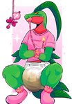 2_tails abdl abstract_background adult_baby ageplay anthro baby_rattle blush blush_lines bodily_fluids booties bulging_diaper clenched_teeth clothed clothing countershade_body countershade_face countershade_neck countershade_torso countershading crossed_arms crouching cuff_(restraint) diaper diaper_bulge diaper_fetish diaper_use emanata embarrassed embarrassed_male feces glistening glistening_body glistening_eyes gradient_background green_arms green_body green_face green_legs green_scales green_snout green_upper_jaw handwear head_leaf infantilism leaf leaf_tail leaves_on_arms leaves_on_body looking_at_viewer male mittens multi_tail object_in_mouth pacifier pacifier_clip pacifier_cord pacifier_in_mouth pink_baby_rattle pink_background pink_booties pink_clothing pink_cord pink_handwear pink_mittens pink_rattle pink_shirt pink_topwear pokemorph pooping rattle red_body red_face red_lower_jaw red_scales red_snout red_throat red_torso red_underbelly restraints roleplay scales shirt simple_background soiled_diaper soiling soiling_diaper solo sparkles squatting_pose star star_clip striped_cord sweat sweatdrop tail teeth text three-quarter_view topwear unclean_diaper used_diaper using_diaper wearing_diaper white_packground yellow_eyes yellow_sclera fructoruu nintendo pokemon dino_evergreen fan_character dinosaur dromaeosaurid generation_3_pokemon grovyle pokemon_(species) prehistoric_species reptile scalie theropod 2025 artist_name colored colored_sketch digital_drawing_(artwork) digital_media_(artwork) hi_res portrait sketch