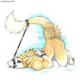 ambiguous_gender anthro ass_up bdsm blush bondage bound brown_body brown_fur claws fur looking_back muzzle_(object) muzzled nude paws raised_tail solo submissive submissive_ambiguous tail kashmere uil mammal sergal
