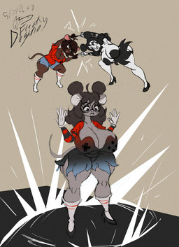 anthro clothed clothing dress duo female female/female fusion fusion_dance gradient gradient_clothing monochrome_body shortstack tall_female darkgalgani dragon_ball gwen_geek gwen_martin sally_mcboing_(joaoppereiraus) human mammal mouse murid murine rodent