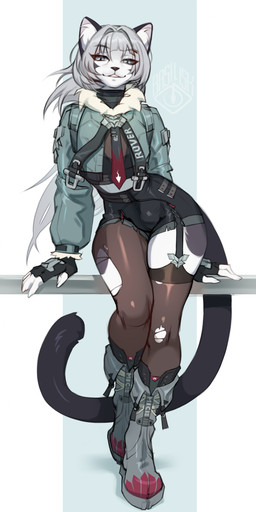 5_fingers alternate_species anthro biped black_tail bottomwear bulge claws clothed clothed_anthro clothed_male clothing finger_claws fingerless_gloves fingers footwear front_view fully_clothed fully_clothed_anthro fully_clothed_male fur gloves grey_eyes grey_hair hair handwear inner_ear_fluff jacket legwear looking_at_viewer male open_clothing open_jacket open_topwear pants shoes simple_background solo tail teeth topwear torn_clothing torn_legwear tuft white_body white_fur basilllisk mihoyo zenless_zone_zero jane_doe_(zenless_zone_zero) felid feline mammal 2025 absurd_res digital_media_(artwork) hi_res