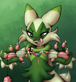 anthro bodily_fluids cat's_cradle claws drooling duo extreme_size_difference female female/female finger_claws imminent_vore licking licking_lips looking_down looking_up micro mouse_tail pawpads paws saliva saliva_on_tongue saliva_string size_difference tongue tongue_out yo-yo muhny nintendo pokemon domestic_cat felid feline felis floragato generation_9_pokemon mammal mouse murid murine pokemon_(species) rodent