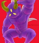 3_eyes anthro archdemon_malphas back_spikes crouching erection horn looking_at_viewer male multi_eye nude solo spikes spikes_(anatomy) diam_snow realm_of_the_mad_god_exalt demon