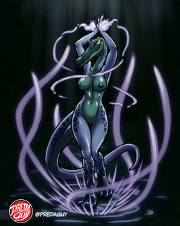 anthro belly_dancing blue_body blue_flames breasts claws countershade_face countershade_legs countershade_neck countershade_tail countershade_torso countershading female finger_claws genitals glowing glowing_eyes hands_above_head head_crest light light_beam logo long_snout magic magic_user markings navel nipples non-mammal_breasts non-mammal_navel non-mammal_nipples nude overbite rim_lighting scuted_feet scutes snout solo spots spotted_body spotted_markings spotted_tail spotted_thighs swamp tail tail_markings text thick_tail toe_claws toned_belly toned_body toned_female translucent vulva walking_on_water predaguy anthrosaurs willow_(predaguy) baryonyx dinosaur prehistoric_species reptile saurischian scalie spinosaurid theropod 4:5 artist_logo artist_name hi_res