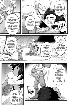 armor big_breasts breasts cave clenched_teeth dialogue eyeless eyes_closed facial_hair female group hand_on_another's_chin hand_on_own_chin headgear helmet humanoid_pointy_ears male pointy_ears talking_to_another teeth text trio martincorps goblin human humanoid mammal absurd_res comic english_text hi_res monochrome
