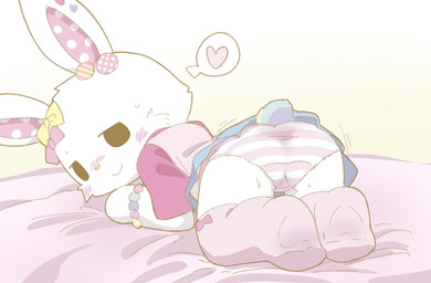 anthro blush bow_(feature) bow_accessory butt chibi clothed clothing female fur long_ears looking_at_viewer presenting presenting_hindquarters smile solo tail underwear white_body white_fur young hiyori_(artist) meekyan sanrio wish_me_mell mell lagomorph leporid mammal rabbit digital_media_(artwork) hi_res