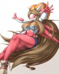 5_fingers anthrofied blush breasts brown_hair clothed clothing day-t eyebrows eyelashes female fur hair latias legendary_pokémon long_hair navel nintendo open_mouth plain_background pokémon red_body red_fur shirt shoes short_shirt shorts simple_background sitting skimpy solo spread_arms under_boob video_games white_background white_body wings yellow_eyes
Rating: Questionable
Score: 10
User: Finchmaster
Date: January 20, 2014