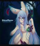 anthro big_ears blue_nose breasts duo female feral green_eyes moon night nipples plant tree na-namie usagina avian bird corvid corvus_(genus) crow lagomorph leporid mammal oscine passerine rabbit 2013