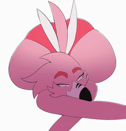 ambiguous_gender anthro beak big_butt butt clothed clothing eyelashes feathers femboy front_view huge_butt looking_at_viewer lying on_front panties pink_body pink_eyes pink_feathers shaking_butt simple_background smile solo tail tail_feathers underwear white_background blazethefox donnie_featherstone avian bird flamingo 2024 animated hi_res loop