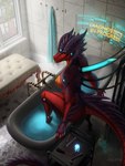 3d_background anthro areola bathroom bathtub breasts butt cybernetics female furniture horn machine nipples nude partially_submerged solo tail tools water window adalfyre tanatris mythology mercy_(iva) android dragon mythological_creature mythological_scalie robot scalie 2020 3:4 digital_media_(artwork) hi_res signature