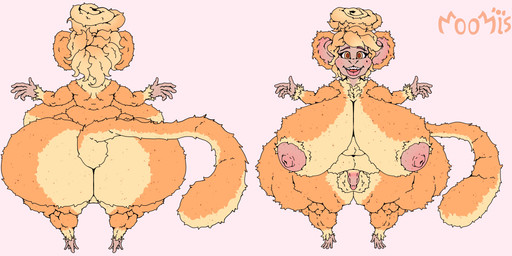 big_breasts breasts genitals gynomorph huge_breasts huge_thighs hyper hyper_breasts hyper_thighs intersex overweight penis sagging_breasts shortstack shortstack_gynomorph shortstack_intersex solo thick_thighs wide_hips moomis haplorhine mammal monkey primate 2023 absurd_res digital_media_(artwork) hi_res model_sheet