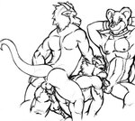 anthro anus balls fellatio genitals group male male/male muscular oral penile raised_tail sex spitroast tail trio farleygrey canid canine canis mammal mouse murid murine rodent scalie wolf