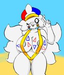 5_fingers anthro bandage big_breasts bikini breasts clothing female fingers one-piece_swimsuit sling_bikini solo swimwear tongue tongue_out two-piece_swimsuit white_body white_eyes wings mlt nintendo pokemon elizabeth_(novice_sfw) generation_4_pokemon pokemon_(species) togekiss