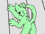 4_arms alternate_color alternate_form ambiguous_gender anthro bott gloomy_canine green_body green_eyes green_goo melting multi_arm multi_limb solo wall_(structure) glum_type_7023 changed_(video_game) canid goo_creature mammal