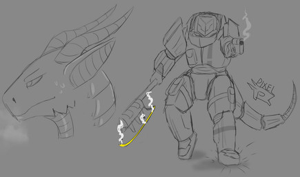 ambiguous_gender anthro armor axe gun handgun heavy_armor horn pistol ranged_weapon scales science_fiction solo tail weapon pikzal mythology dragon mythological_creature mythological_scalie reptile scalie
