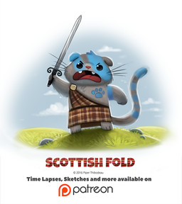 anthro beady_eyes black_eyes blue_body blue_fur bottomwear clothing cloud fangs footprint fur grass great_kilt grey_body grey_fur hill humor kilt male melee_weapon open_mouth outside pawprint plant pun shirtless_anthro simple_background sky solo sword teeth text visual_pun weapon whiskers white_background woad yelling piper_thibodeau domestic_cat felid feline felis mammal scottish_fold 2016 digital_media_(artwork) digital_painting_(artwork) english_text painting_(artwork)