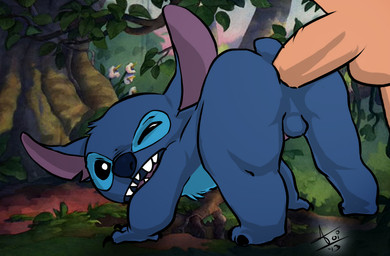 all_fours anal anal_penetration backsack balls bestiality black_eyes blue_body blue_fur blue_mouth blue_nose chest_tuft claws duo feral fur genitals head_tuft human_on_feral interspecies male male/male male_penetrated male_penetrating male_penetrating_male notched_ear penetration penis plant screencap screencap_background sex small_tail solo_focus tail tree tuft aogami third-party_edit disney lilo_and_stitch stitch_(lilo_and_stitch) alien experiment_(lilo_and_stitch) human mammal 2013 signature