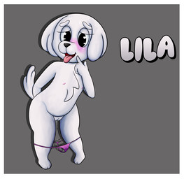 anthro aroused blush bodily_fluids border breath clothed clothing female genital_fluids heart_eyes heart_symbol loli looking_at_viewer panting partially_clothed smile solo thong tongue tongue_out underwear underwear_around_ankles underwear_down vaginal vaginal_fluids wet white_border young young_anthro young_female sexybigears69 bluey_(series) lila_(bluey) canid canine canis domestic_dog maltese mammal toy_dog hi_res
