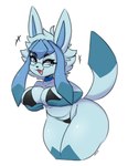 2024 absurd_res anthro anthrofied bikini black_bikini black_clothing black_swimwear blue_body blue_eyes blue_fur breast_squish breasts choker clothed clothing eeveelution eyebrows eyelashes eyewear female fur generation_4_pokemon glaceon glasses gloves_(marking) hand_on_breast hand_on_own_breast hi_res holding_breast i_am_kat95 jewelry looking_at_viewer markings necklace nintendo open_mouth open_smile pokemon pokemon_(species) pokemorph simple_background skimpy skimpy_bikini smile solo squish stevie_(glaceon) swimwear thick_thighs white_background