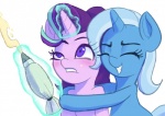 blush duo female feral horn hug magic purple_eyes simple_background white_background raikoh-illust friendship_is_magic hasbro my_little_pony mythology starlight_glimmer_(mlp) trixie_(mlp) equid equine mammal mythological_creature mythological_equine unicorn 2017