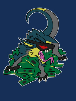 all_fours claws fangs feral fluffy fur green_body green_fur grey_body grey_fur hissing male open_mouth paws red_eyes screen screen_eyes screen_face silly solo tail teeth toony yellow_body yellow_fur rtf-m brom_(sahurus) mantled_beast 3:4 alpha_channel